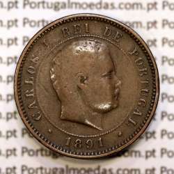 5 réis 1891 bronze D. Carlos I, (MBC-), World Coins Portugal KM 530