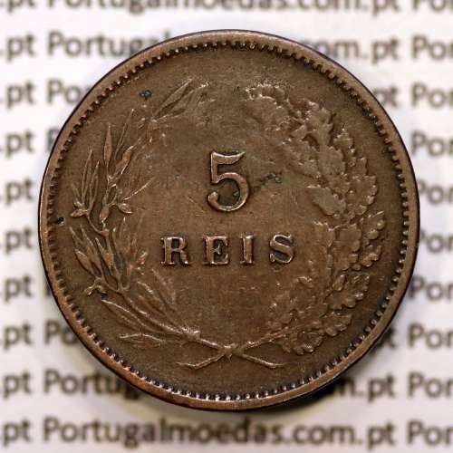 5 réis 1891 bronze D. Carlos I, (MBC-), World Coins Portugal KM 530