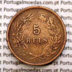 Portugal, 5 réis 1891 bronze coin of King Carlos I, (VF-), World Coins Portugal KM 530