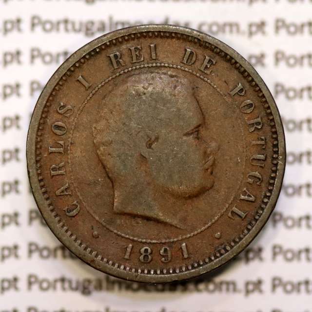 5 réis 1891 bronze D. Carlos I, (MBC-), World Coins Portugal KM 530
