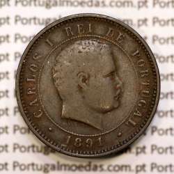 5 réis 1891 bronze D. Carlos I, (MBC-), World Coins Portugal KM 530