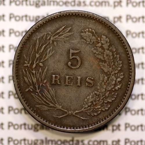 Portugal, 5 réis 1891 bronze coin of King Carlos I, (VF-), World Coins Portugal KM 530
