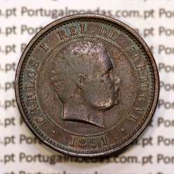 5 réis 1891 bronze D. Carlos I, (BC), World Coins Portugal KM 530