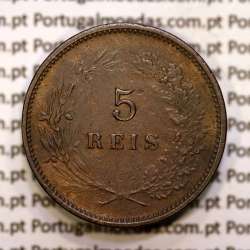 Portugal, 5 réis 1891 bronze coin of King Carlos I, (F), World Coins Portugal KM 530