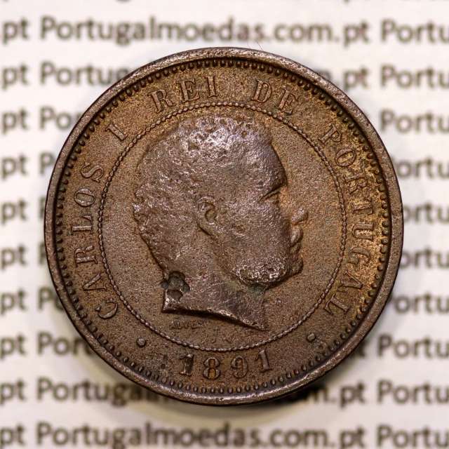 5 réis 1891 bronze D. Carlos I, (BC), World Coins Portugal KM 530