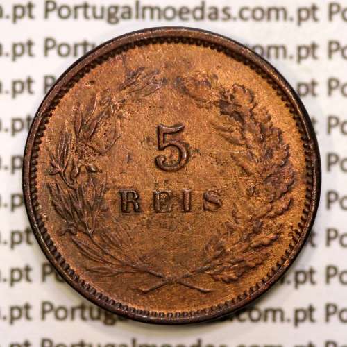 Portugal, 5 réis 1891 bronze coin of King Carlos I, (F), World Coins Portugal KM 530