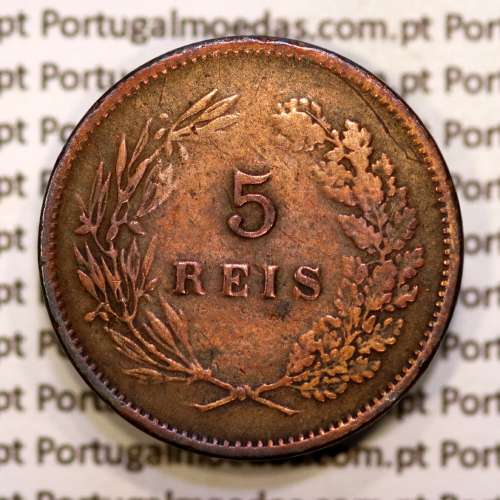5 réis 1891 bronze D. Carlos I, (MBC-), World Coins Portugal KM 530