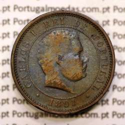 5 réis 1891 bronze D. Carlos I, (BC), World Coins Portugal KM 530