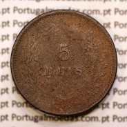 Portugal, 5 réis 1891 bronze coin of King Carlos I, (F), World Coins Portugal KM 530