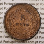 Portugal, 5 réis 1891 bronze coin of King Carlos I, (F), World Coins Portugal KM 530
