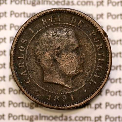 5 réis 1891 bronze D. Carlos I, (BC-), World Coins Portugal KM 530