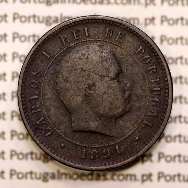 5 réis 1891 bronze D. Carlos I, (BC-), World Coins Portugal KM 530