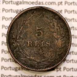Portugal, 5 réis 1891 bronze coin of King Carlos I, (F-), World Coins Portugal KM 530