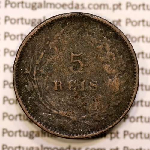Portugal, 5 réis 1891 bronze coin of King Carlos I, (F-), World Coins Portugal KM 530