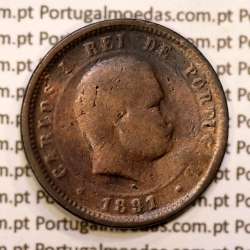 5 réis 1891 bronze D. Carlos I, (BC-/REG), World Coins Portugal KM 530