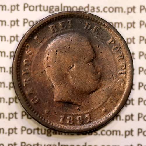 5 réis 1891 bronze D. Carlos I, (BC-/REG), World Coins Portugal KM 530