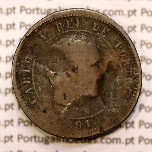 5 réis 1891 bronze D. Carlos I, (REG), World Coins Portugal KM 530
