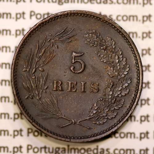 Portugal, 5 réis 1892 bronze coin of King Carlos I, (XF), World Coins Portugal KM 530