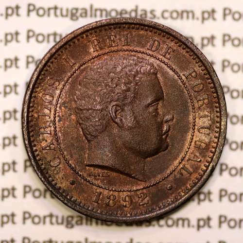 5 réis 1892 bronze D. Carlos I, (MBC+/Bela), World Coins Portugal KM 530