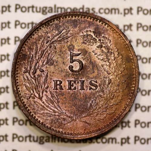 Portugal, 5 réis 1892 bronze coin of King Carlos I, (VF+/XF), World Coins Portugal KM 530