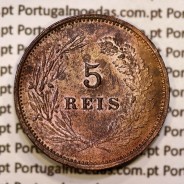 Portugal, 5 réis 1892 bronze coin of King Carlos I, (VF+/XF), World Coins Portugal KM 530