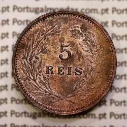 Portugal, 5 réis 1892 bronze coin of King Carlos I, (VF+/XF), World Coins Portugal KM 530