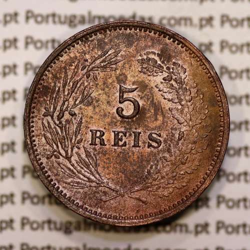 5 réis 1892 bronze D. Carlos I, (MBC+/Bela), World Coins Portugal KM 530