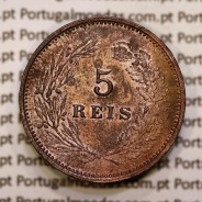 Portugal, 5 réis 1892 bronze coin of King Carlos I, (VF+/XF), World Coins Portugal KM 530