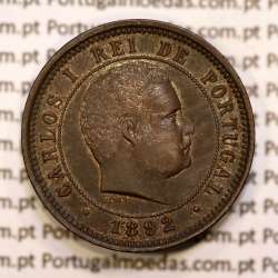 5 réis 1892 bronze D. Carlos I, (Bela), World Coins Portugal KM 530