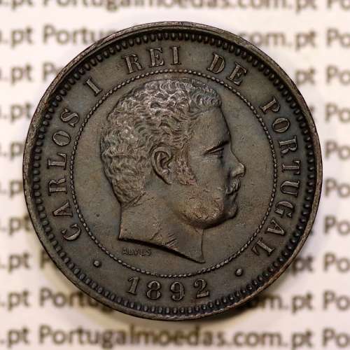 5 réis 1892 bronze D. Carlos I, (MBC+/Bela-), World Coins Portugal KM 530