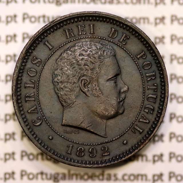 5 réis 1892 bronze D. Carlos I, (MBC+/Bela-), World Coins Portugal KM 530