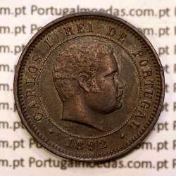 5 réis 1892 bronze D. Carlos I, (MBC+/Bela-), World Coins Portugal KM 530
