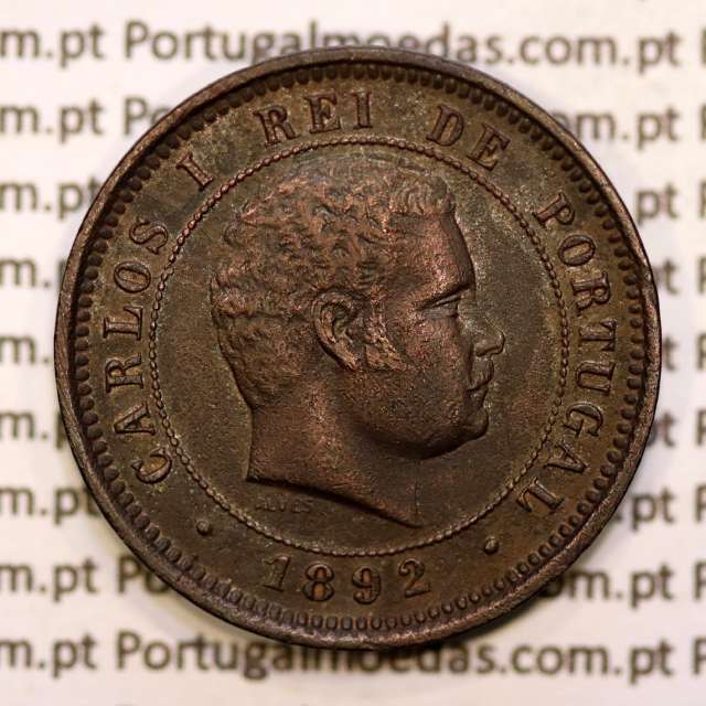 5 réis 1892 bronze D. Carlos I, (MBC+/Bela-), World Coins Portugal KM 530