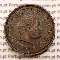 5 réis 1892 bronze D. Carlos I, (MBC+/Bela-), World Coins Portugal KM 530