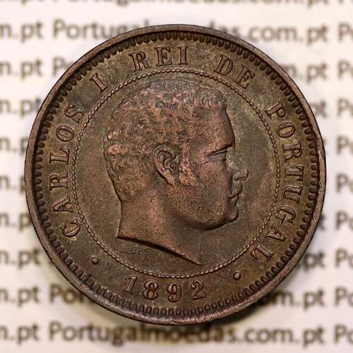 5 réis 1892 bronze D. Carlos I, (MBC+/Bela-), World Coins Portugal KM 530