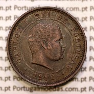Portugal, 5 réis 1892 bronze coin of King Carlos I, (VF+/XF-), World Coins Portugal KM 530