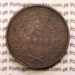 Portugal, 5 réis 1892 bronze coin of King Carlos I, (VF+/XF-), World Coins Portugal KM 530
