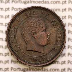 5 réis 1892 bronze D. Carlos I, (MBC+/Bela-), World Coins Portugal KM 530