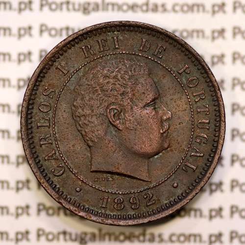 5 réis 1892 bronze D. Carlos I, (MBC+/Bela-), World Coins Portugal KM 530