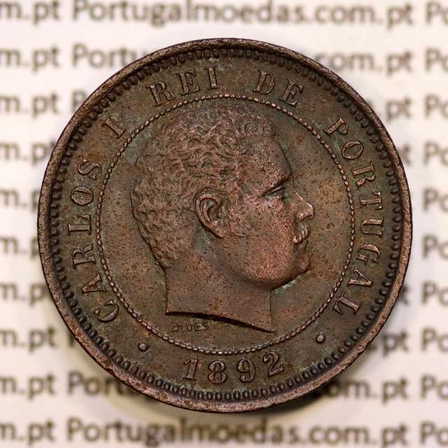 5 réis 1892 bronze D. Carlos I, (MBC+/Bela-), World Coins Portugal KM 530