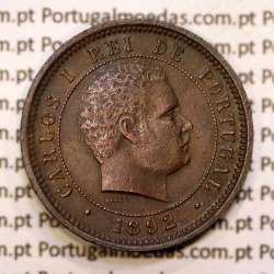 5 réis 1892 bronze D. Carlos I, (MBC+), World Coins Portugal KM 530