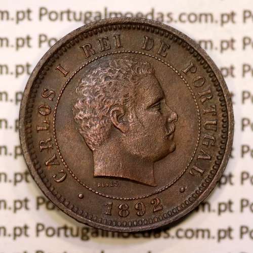 5 réis 1892 bronze D. Carlos I, (MBC+), World Coins Portugal KM 530