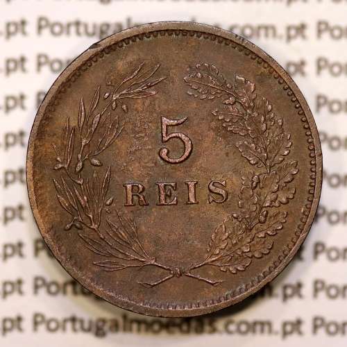 Portugal, 5 réis 1892 bronze coin of King Carlos I, (VF+), World Coins Portugal KM 530