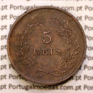 Portugal, 5 réis 1892 bronze coin of King Carlos I, (VF+), World Coins Portugal KM 530