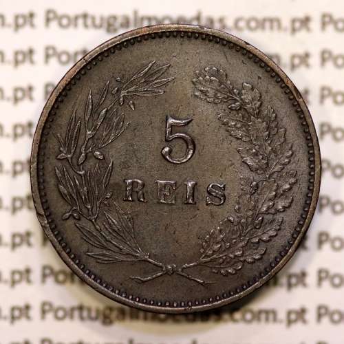 5 réis 1892 bronze D. Carlos I, (MBC+), World Coins Portugal KM 530
