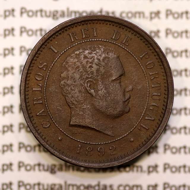 5 réis 1892 bronze D. Carlos I, (MBC+), World Coins Portugal KM 530