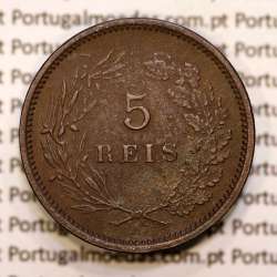 Portugal, 5 réis 1892 bronze coin of King Carlos I, (VF+), World Coins Portugal KM 530