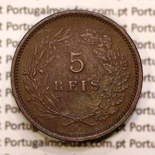 Portugal, 5 réis 1892 bronze coin of King Carlos I, (VF+), World Coins Portugal KM 530