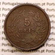 Portugal, 5 réis 1892 bronze coin of King Carlos I, (VF+), World Coins Portugal KM 530