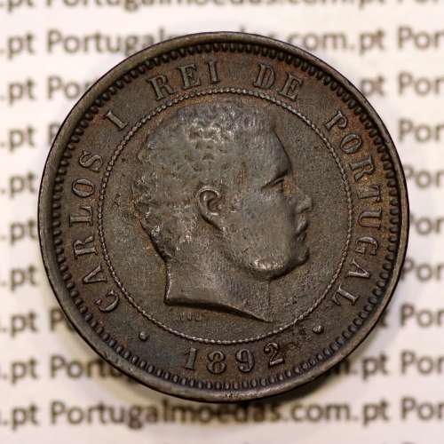 5 réis 1892 bronze D. Carlos I, (MBC+), World Coins Portugal KM 530